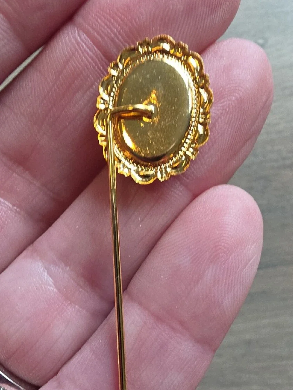 Gold Cameo Stick Pin - Coral and Cream Cameo